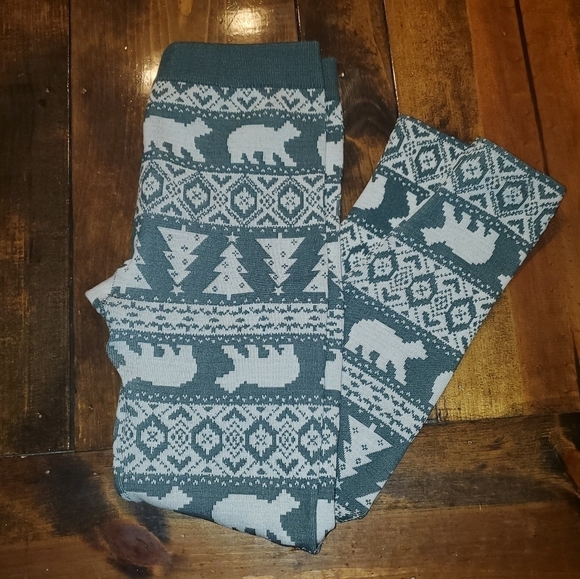 CHRISTMAS fleece leggings green cream Large - Picture 12 of 12